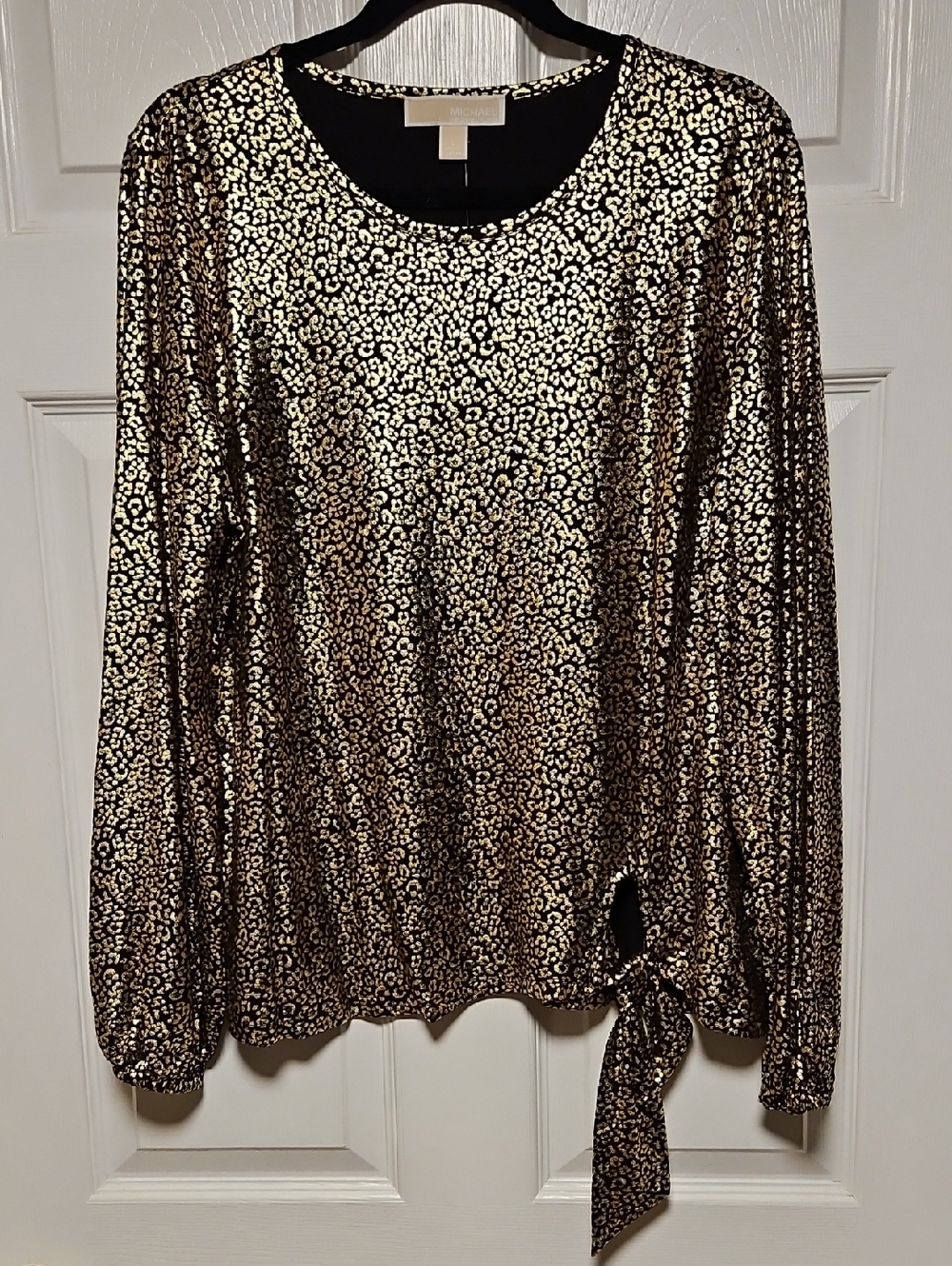 Michael Kors Metallic Gold and Black Tie-Hem Top